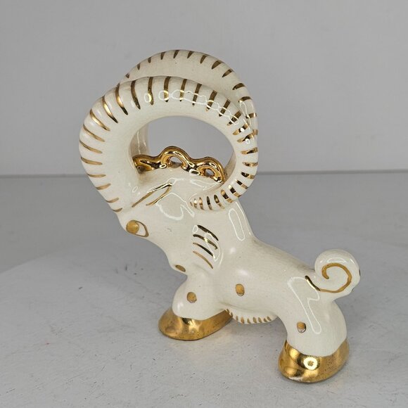 Vintage Art Deco Grindley Ware Ram Goat Figurine White Gold Zodiac Aries - Picture 8 of 8